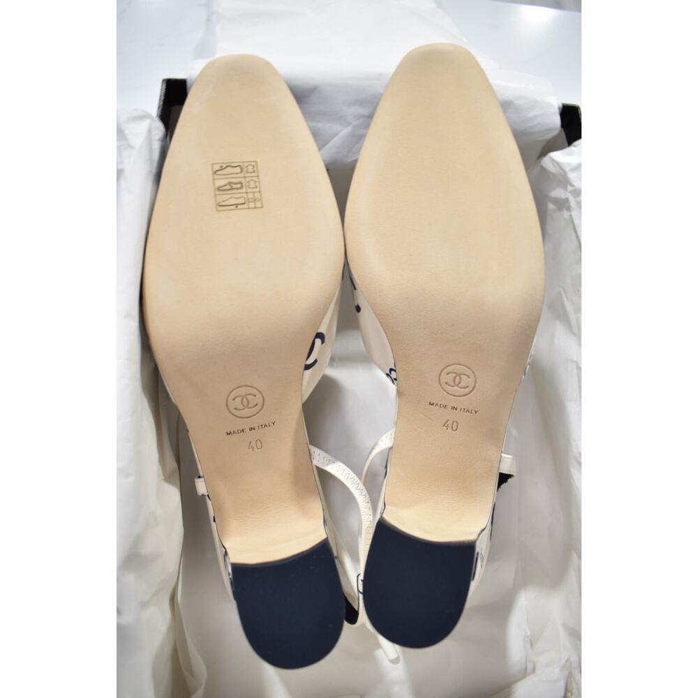 Chanel 23P Mademoiselle Coco Sling White Blue CC Logo Slingback Sandal Heel 40 - Picture 10 of 10